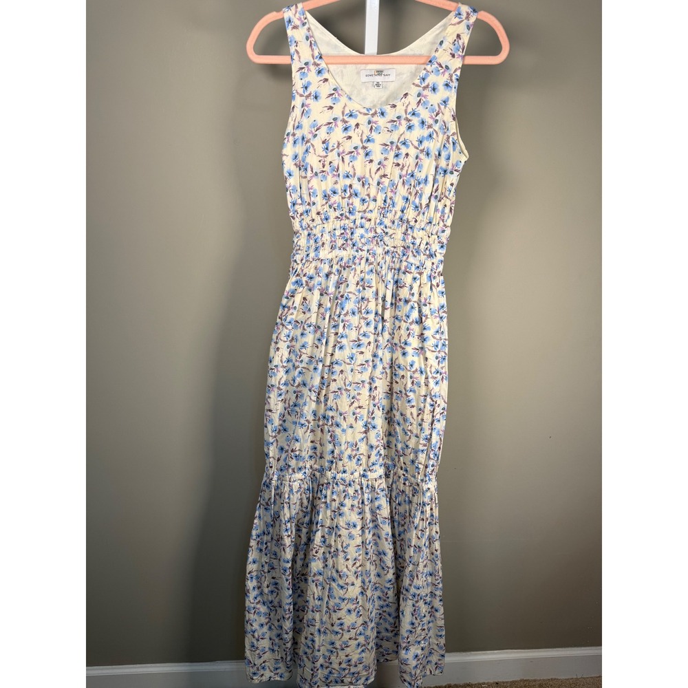 Something Navy Floral Smocked Waist Maxi Dress Cottagecore XS 100% Cotton - Picture 2 of 9